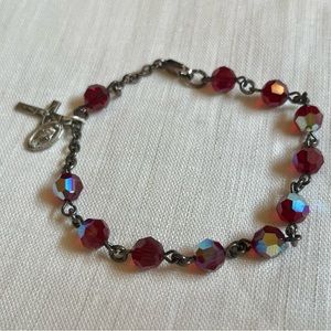 Swarovski Ruby Rosary Bracelet with Sterling Silver